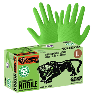 Picture of Green 6 mil Industrial Biodegradable Nitrile PF Glove Wave Textured 9.5" - Medium - 100/Box