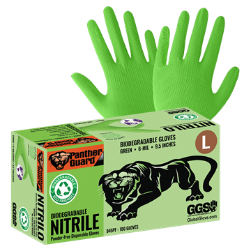 Picture of Green 6 mil Industrial Biodegradable Nitrile PF Glove Wave Textured 9.5"