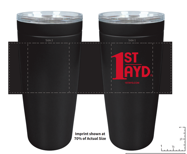 Picture of Hot Cold Tumbler with Lid Double Wall 20oz Black with Red 1st Ayd Logo