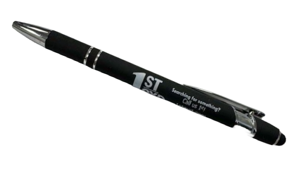 Picture of Black Rubberized Stylus Pen White 1st Ayd Logo, Black Ink