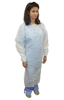 Picture of Polyethylene ISO Gown White Universal w/Thumb Loop 100/cs
