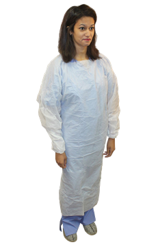 Picture of Polyethylene ISO Gown White Universal w/Thumb Loop 100/cs