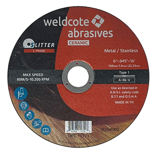 Picture of Ceramic Cutoff Wheel 10/bag 6"x .045 x 7/8" Type 1 A-46-V-BF