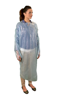 Picture of Polyethylene ISO Gown Blue Universal w/Thumb Loop 100/cs