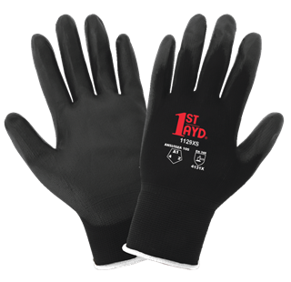 Picture of Black Polyurethane Palm Coated Glove w/Nylon Liner Xtra Small 12dz/cs